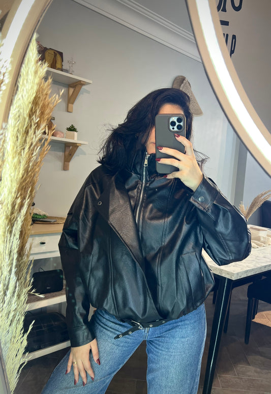 Jacket leather 2 collar L-1