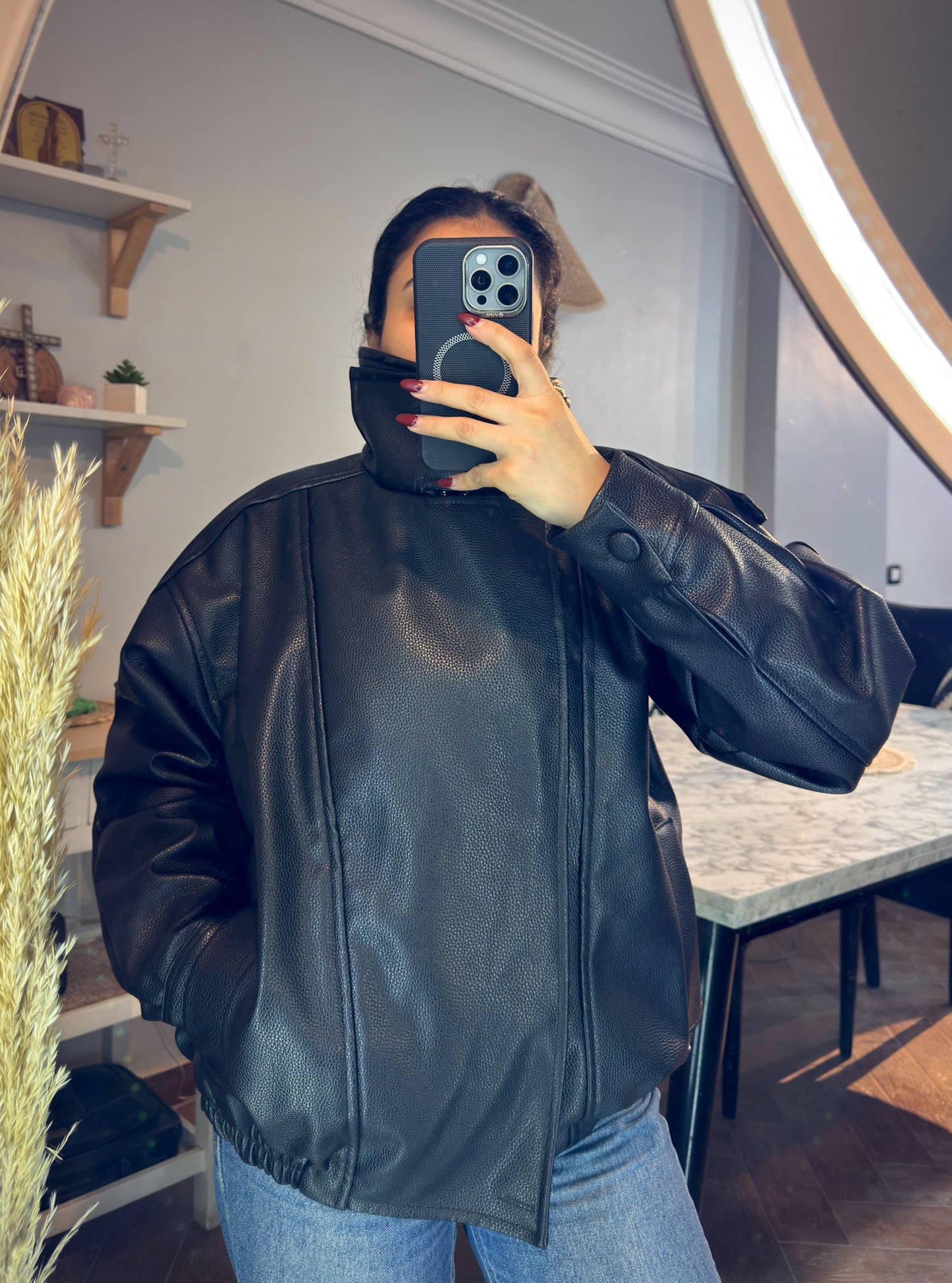 jacket Leather big collar L-1