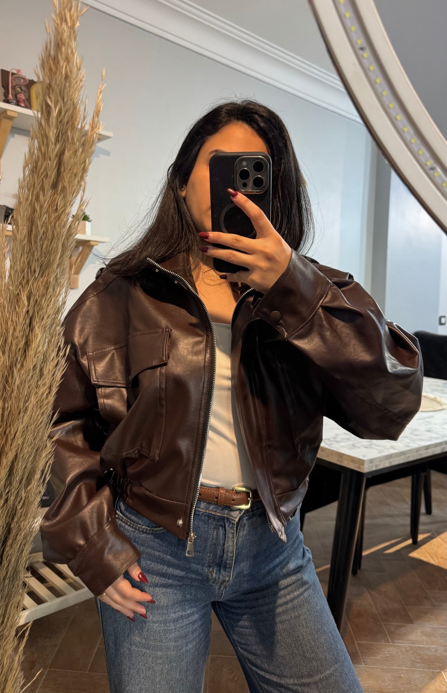 Jacket leather Cropped L -1