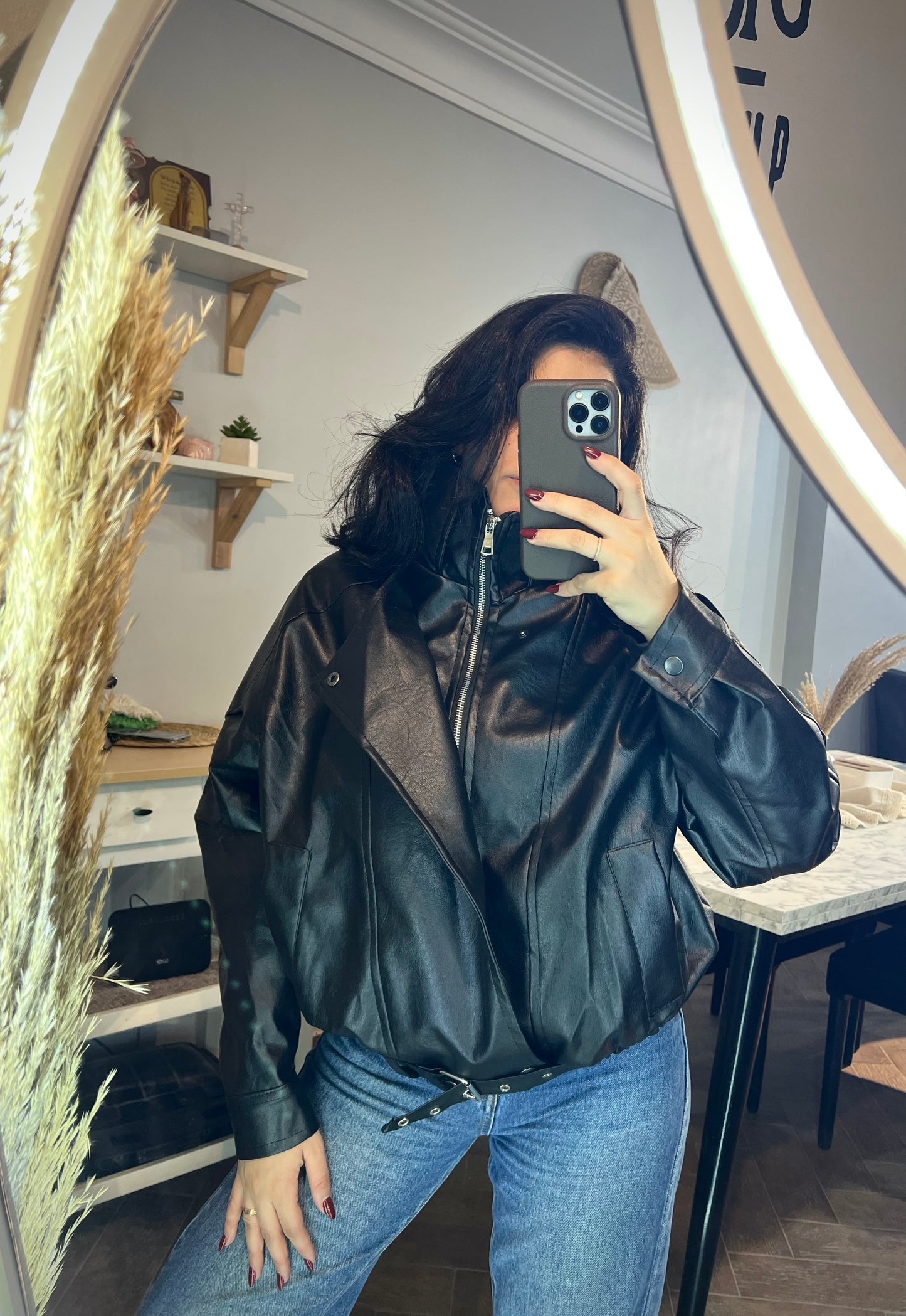 Jacket leather 2 collar L-1