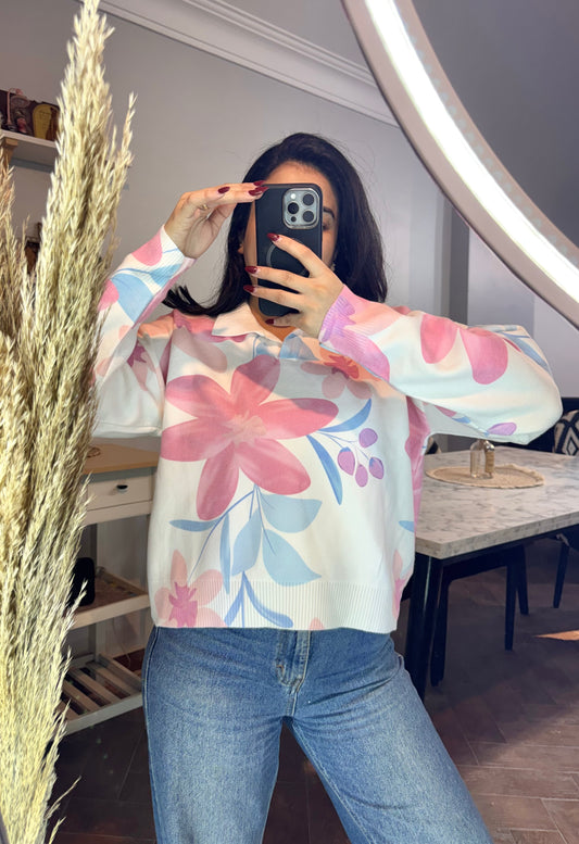 Sweater flower printed L-1