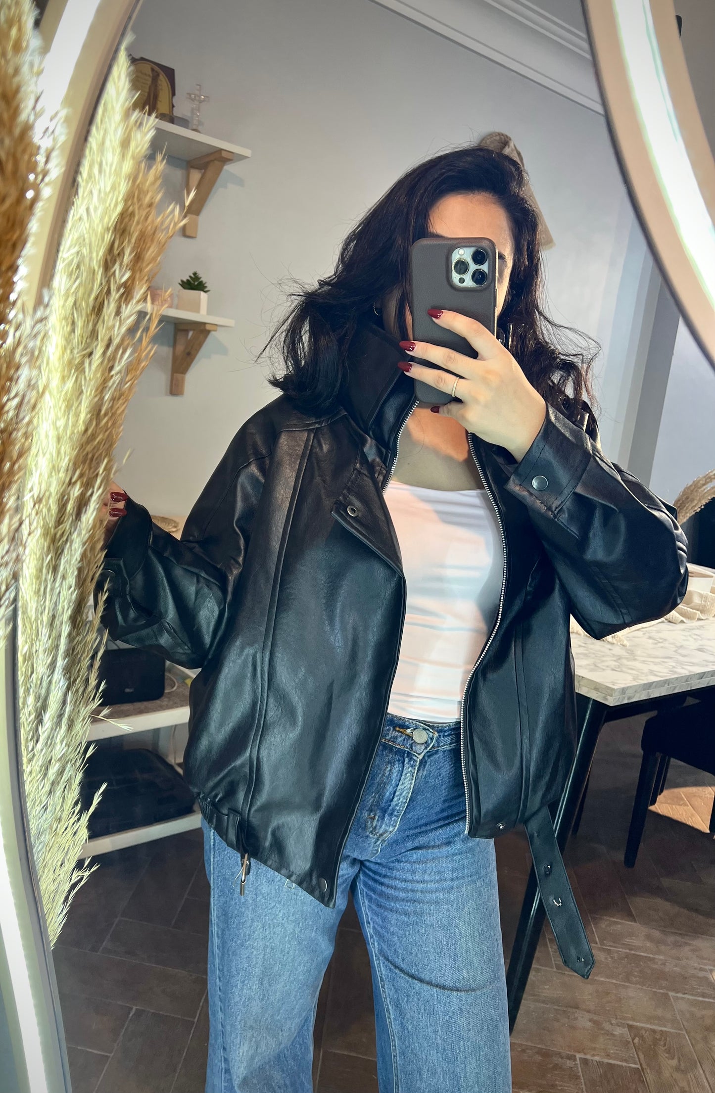 Jacket leather 2 collar L-1