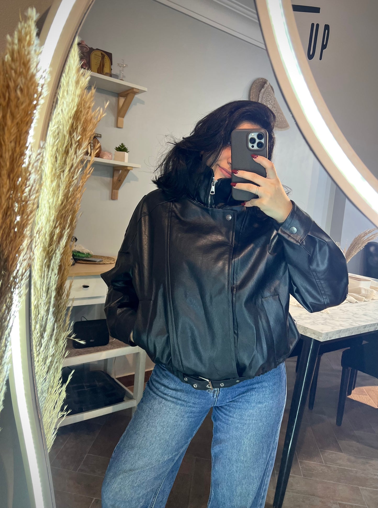 Jacket leather 2 collar L-1