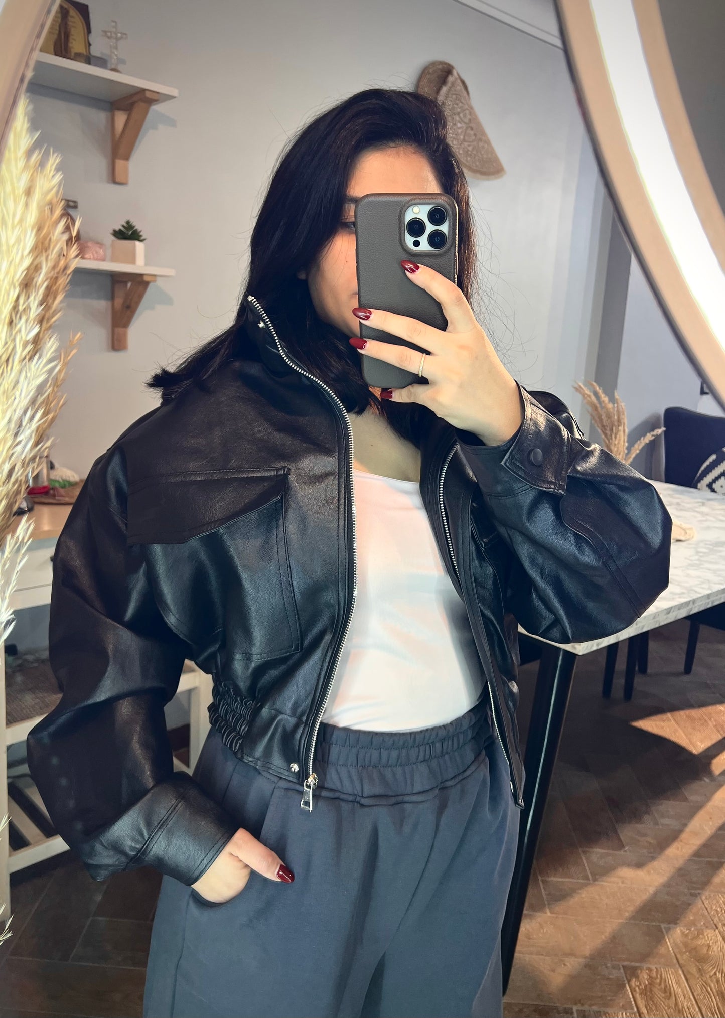 Jacket leather Cropped L -2