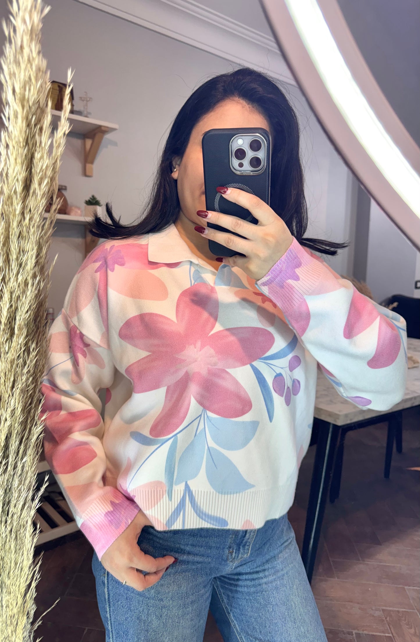 Sweater flower printed L-1