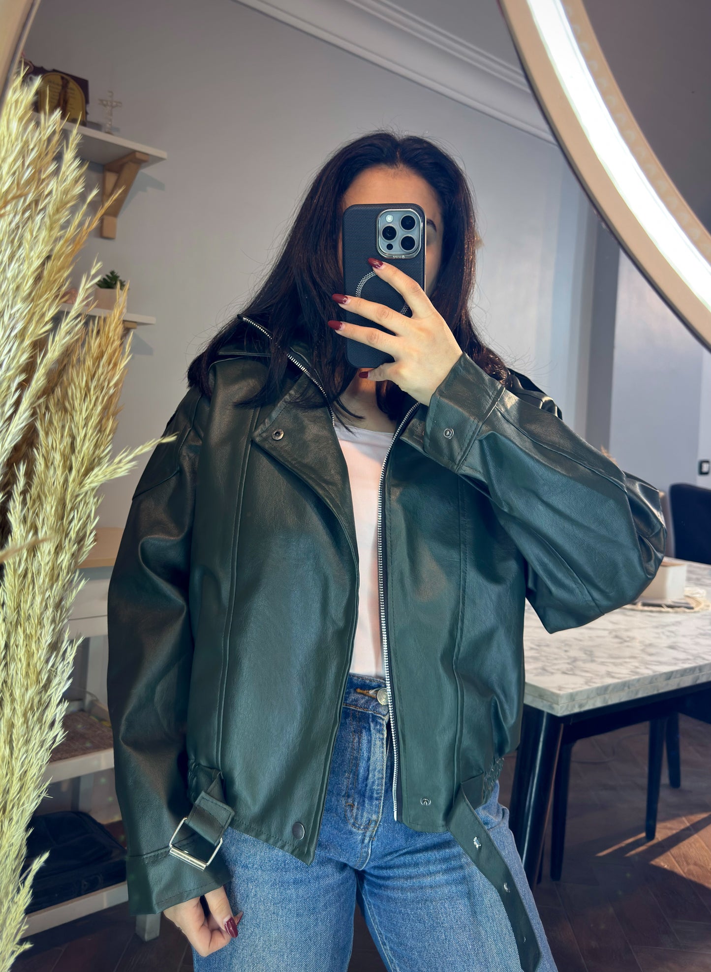 Jacket leather 2 collar L-3