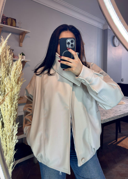 jacket Leather big collar L-2