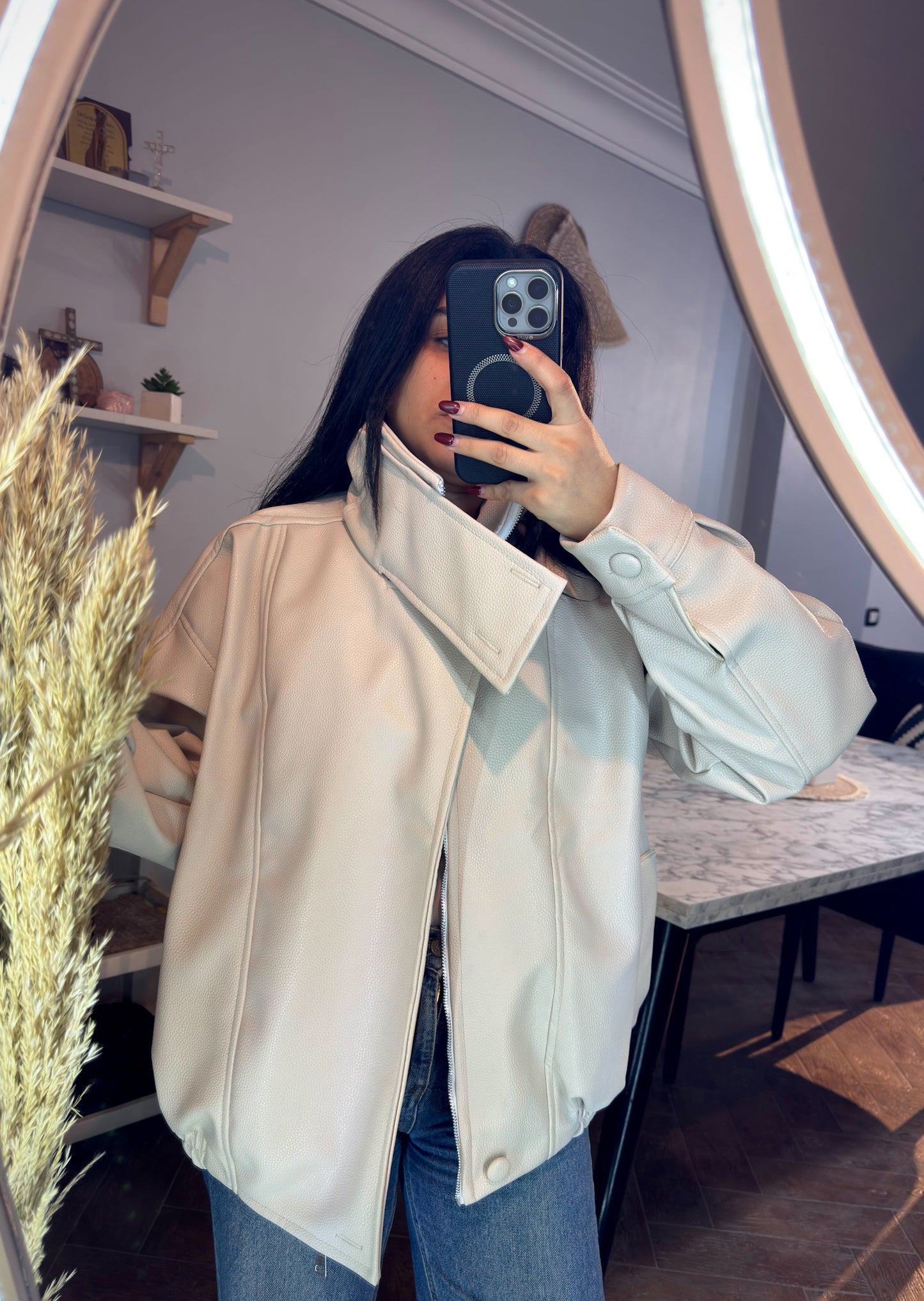 jacket Leather big collar L-2