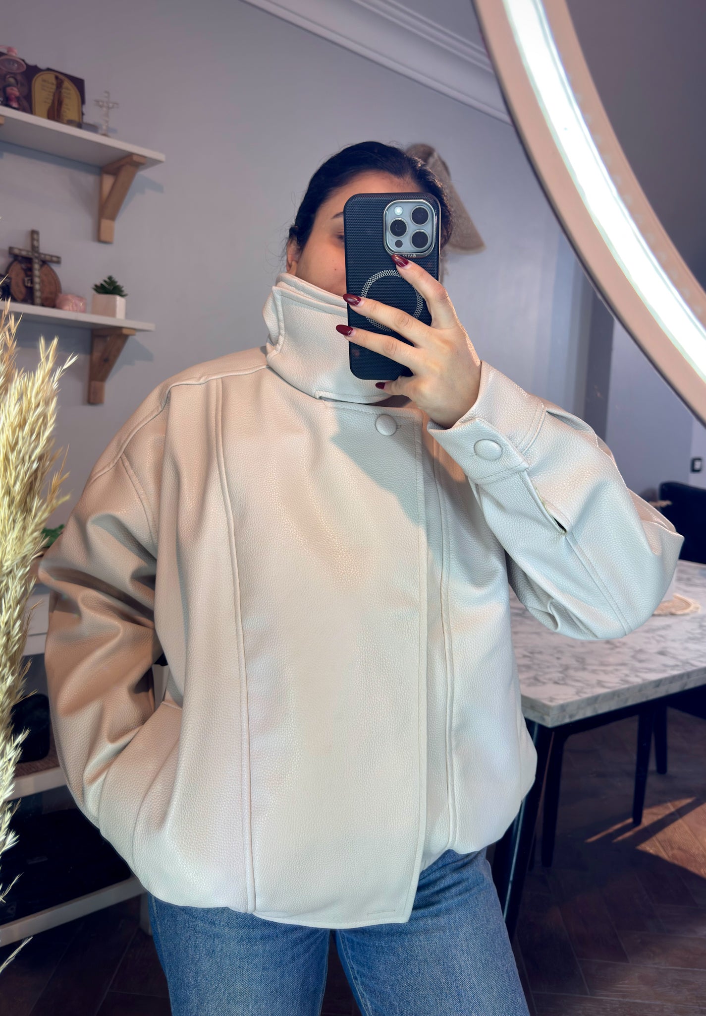 jacket Leather big collar L-2