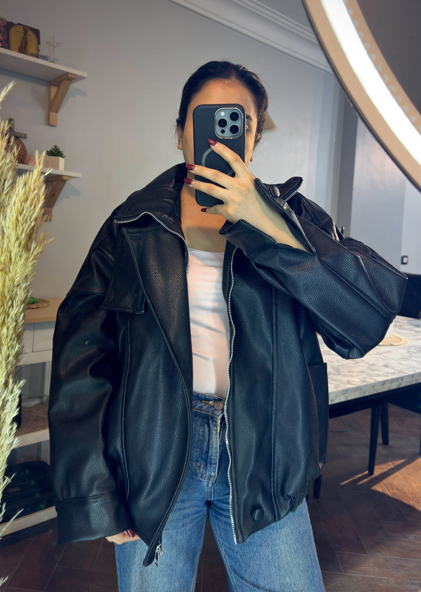 jacket Leather big collar L-1