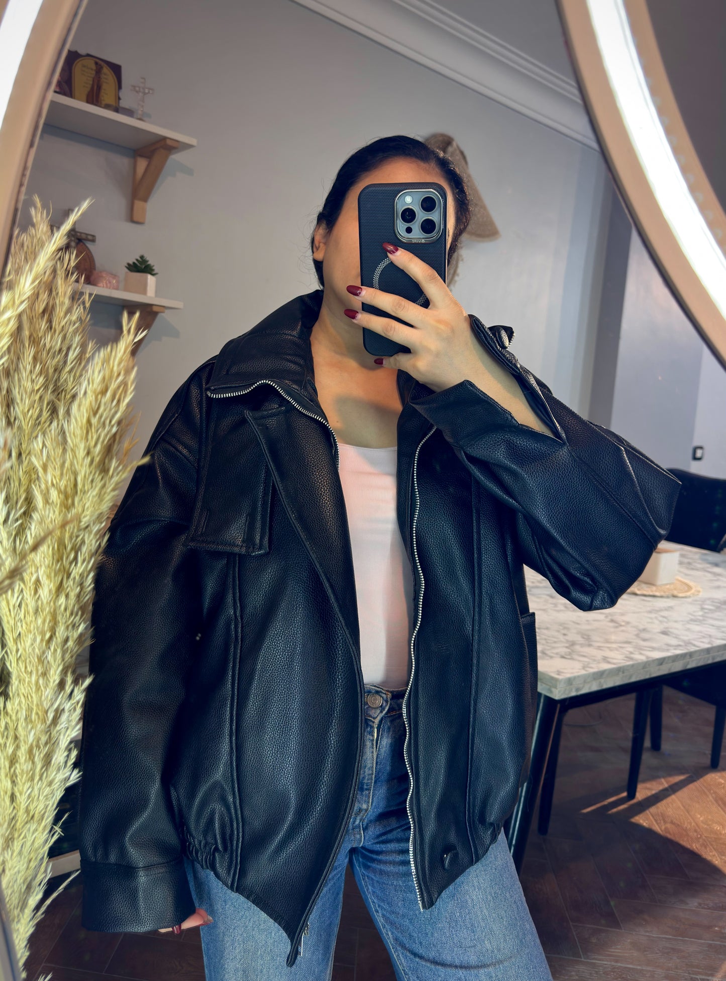 jacket Leather big collar L-1