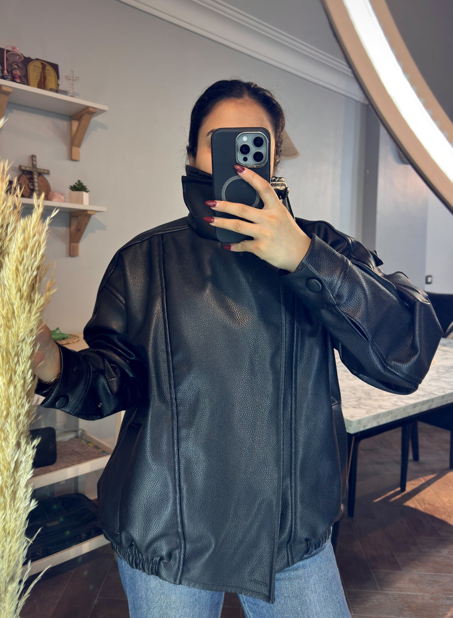 jacket Leather big collar L-1